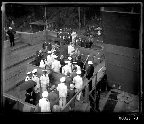 The launch of HMAS ALBATROSS I at Cockatoo Island Dockyard