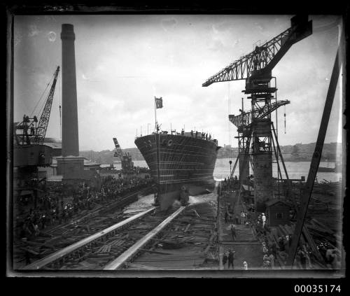 The launch of HMAS ALBATROSS I at Cockatoo Island Dockyard