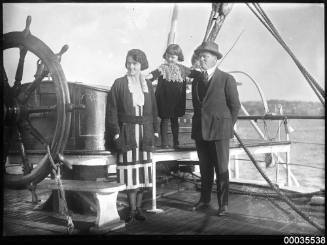 Ethel May Sterling, Margaret Francis Sterling and Captain Ray Milton Sterling on the deck of E R STERLING