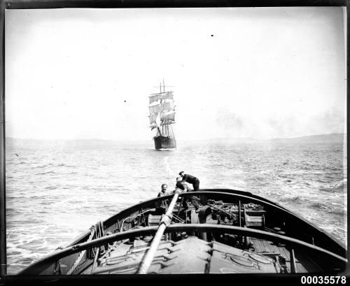 WINTERHUDE under tow in harbour.