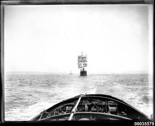 WINTERHUDE sailing barque under tow near Sydney Harbour, Sydney.