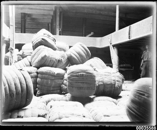 Wool bales in the cargo hold of MAGDALENE VINNEN