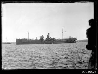 Cargo ship in dazzle camouflage