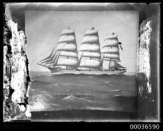 Portside view of full rigged ship