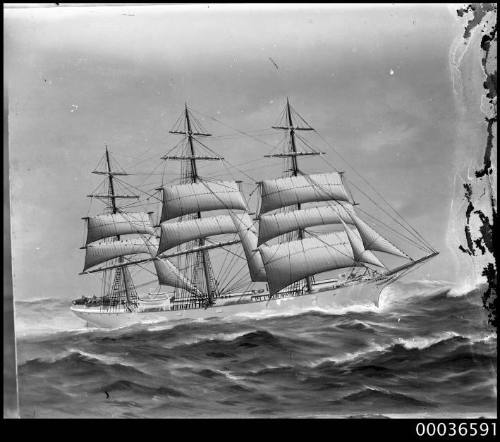 Starboard view of full rigged ship STRONSA