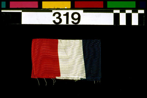 Red, white and blue satin ribbon won by BRITANNIA