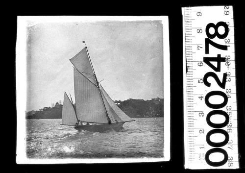 Starboard view of a yawl under sail on Sydney Harbour, possibly ARCHINA