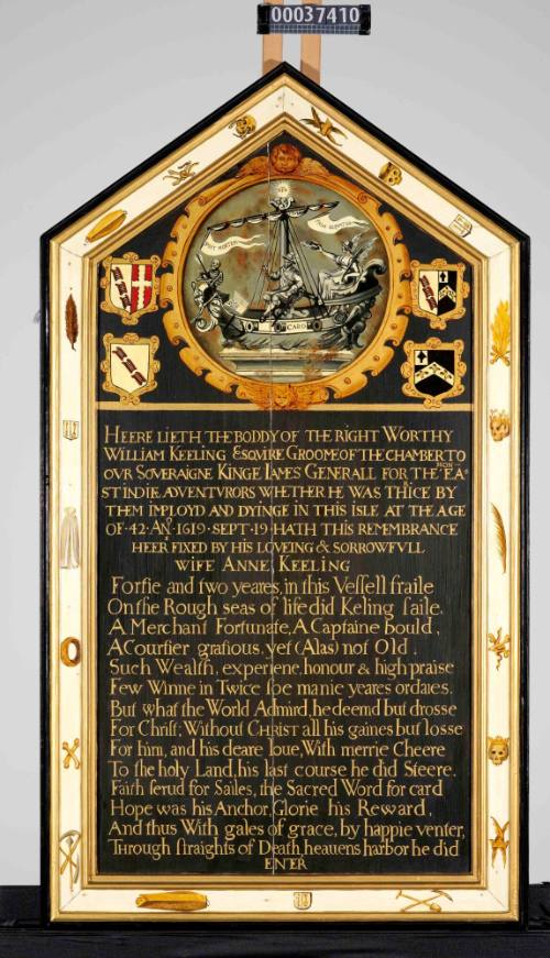 Replica of Captain William Keeling's memorial board