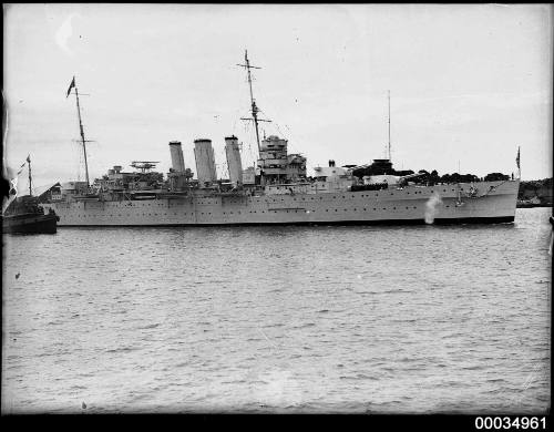 Starboard view of warship