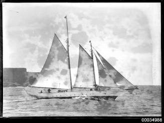 Ketch rigged sail boat underway near Sydney heads.