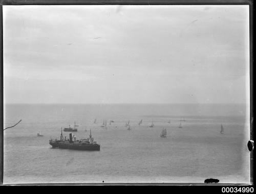 Ships from Sydney Heads -  start of a yacht race