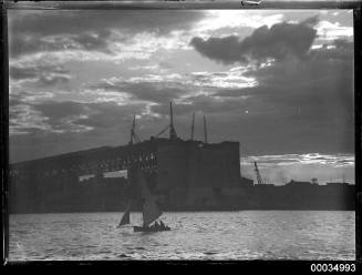 View of Harbour Bridge under construction from Dawes Point.