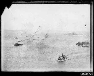 Long distance view of unidentified liner departing Sydney.