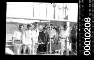 Men and officers on deck of large launch, Sydney Harbour