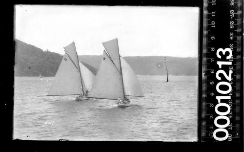 Two gaff rigged top sail yachts sailing at Pittwater, New South Wales