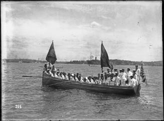 Imperial Japanese Navy visit - Japanese sailors and officers in a long boat