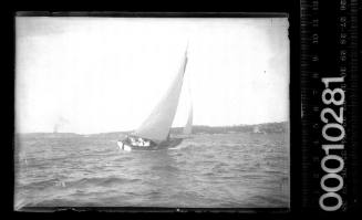 Gaff rigged yacht with Sydney Heads in the background, Sydney Harbour