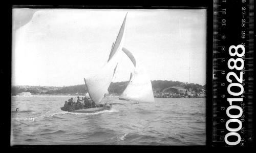 18-footer sailing past Nielsen Park, Sydney Harbour