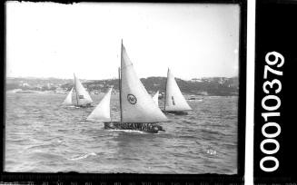 18-foot skiffs sailing near a shoreline, Sydney Harbour