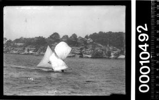 Skiff sailing past Nielsen Park headland, Sydney Harbour