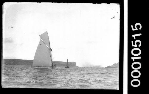 Sloop sailing near Sydney Heads, Sydney Harbour, displaying the number '6' on the mainsail