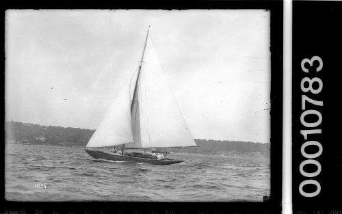 Sloop  sailing near shoreline on Sydney Harbour