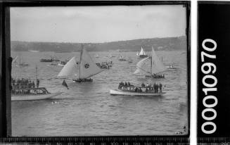 Finish of 18-footer race, possibly a Regatta on Sydney Harbour