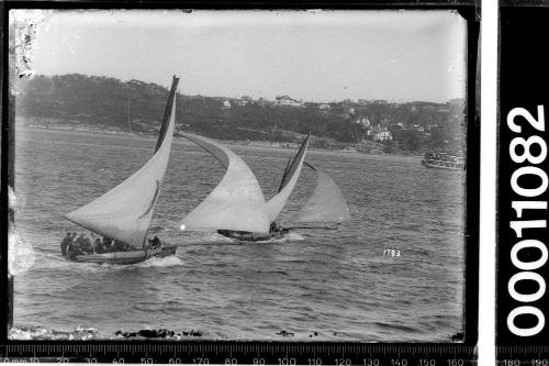 18-footer KERIKI racing past Nielsen Park, Sydney Harbour