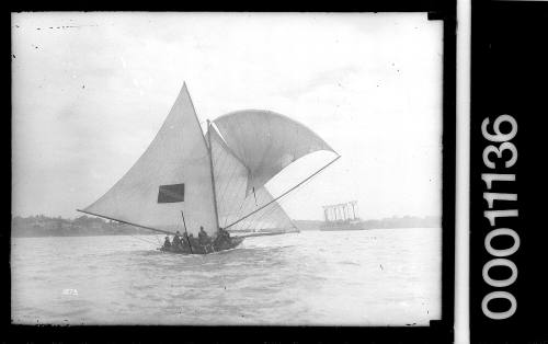 18-footer AVALON near RAN lighter MOMBAH on Sydney Harbour