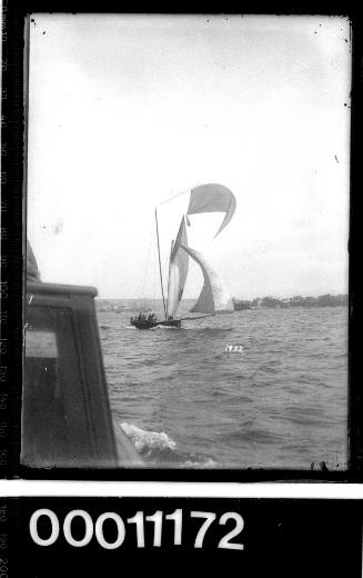 Skiff under sail on Sydney Harbour