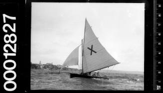 16-foot skiff on the Manly course, with Sydney Heads visible in the background
