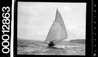 Bow view of a yacht under sail, Sydney Harbour