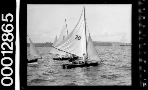 Several yachts, possibly 6-foot skiffs, on Sydney Harbour