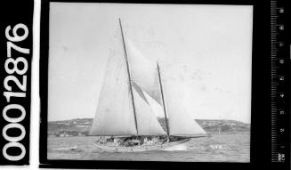 Starboard view of two masted schooner under sail, Sydney Harbour