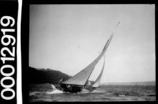 Yacht sailing near shoreline, Sydney Harbour