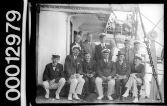 Group of men onboard an unknown ship, possibly during the Pittwater Regatta
