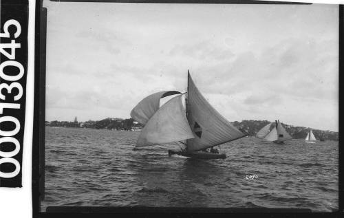 Yacht sailing near shoreline, Sydney Harbour