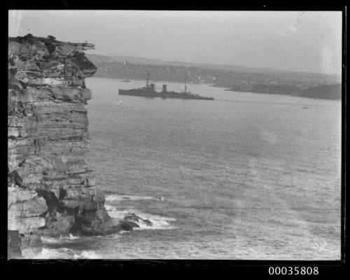 View of Royal Netherlands Navy JAVA or SUMATRA entering Sydney heads.