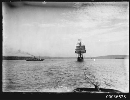 MEDWAY British training ship under tow in harbour.