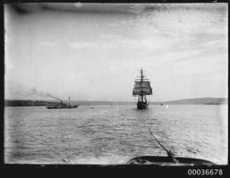 MEDWAY British training ship under tow in harbour.