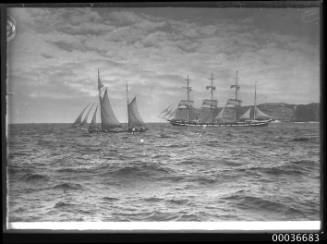 MEDWAY underway with schooner off  Sydney Heads.