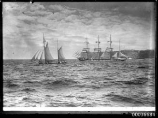 MEDWAY underway with schooner off  Sydney Heads.