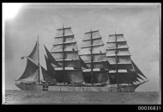 Barque VIKING with its WWI neutral shipping identification on its hull