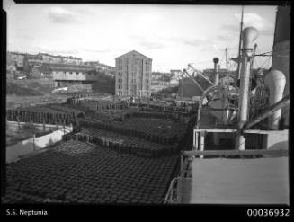 SS NEPTUNIA unloading oil drums in Darling Harbour