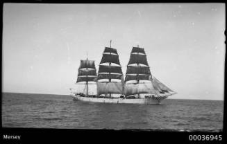 Three-masted ship MERSEY underway at sea