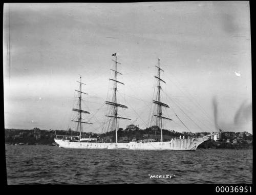 MERSEY at anchor crew preparing sails