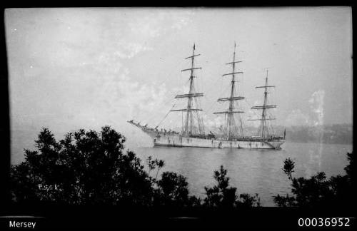 MERSEY at anchor crew preparing sails