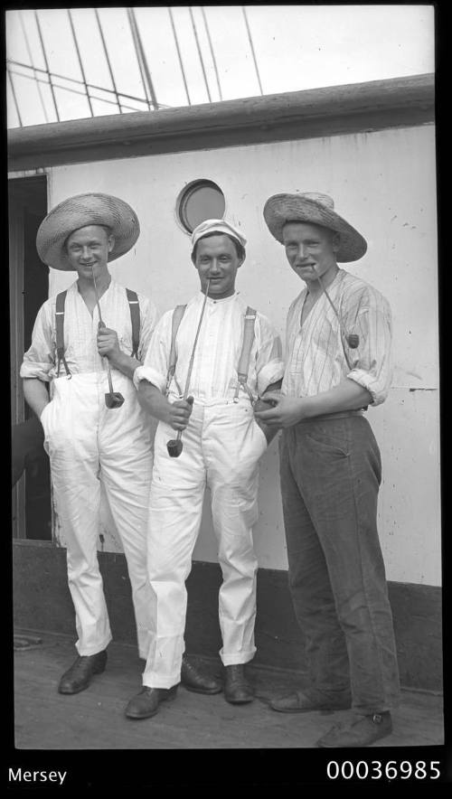 Three cadets on board the three-masted training ship MERSEY