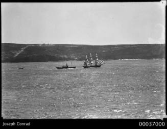 View of JOSEPH CONRAD with pilot boat off Sydney heads.