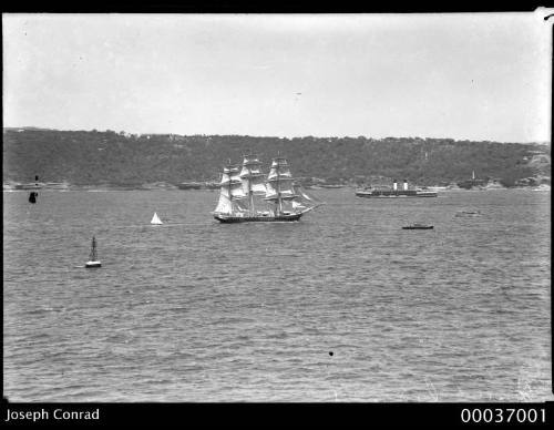 JOSEPH CONRAD with reduced sails in Sydney Harbour, New South Wales.